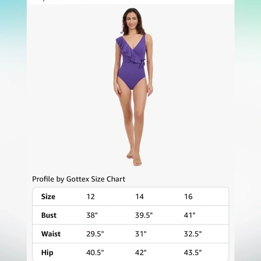 Gottex Purple One-Shoulder Ruffle Swimsuit size 12